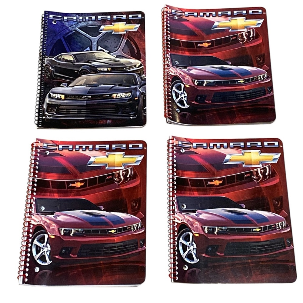 Camaro Notebook Bundle of 4 Red & Blue Spiral General Motors School Supplies GM